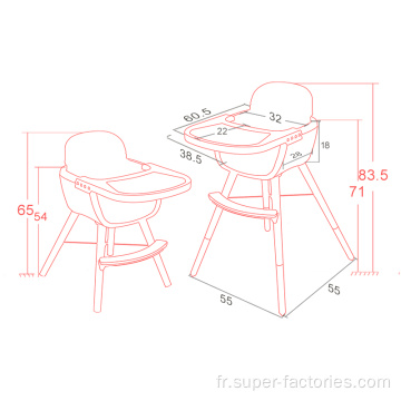 Chaise haute réglable en bois pour bébé à tout-petit